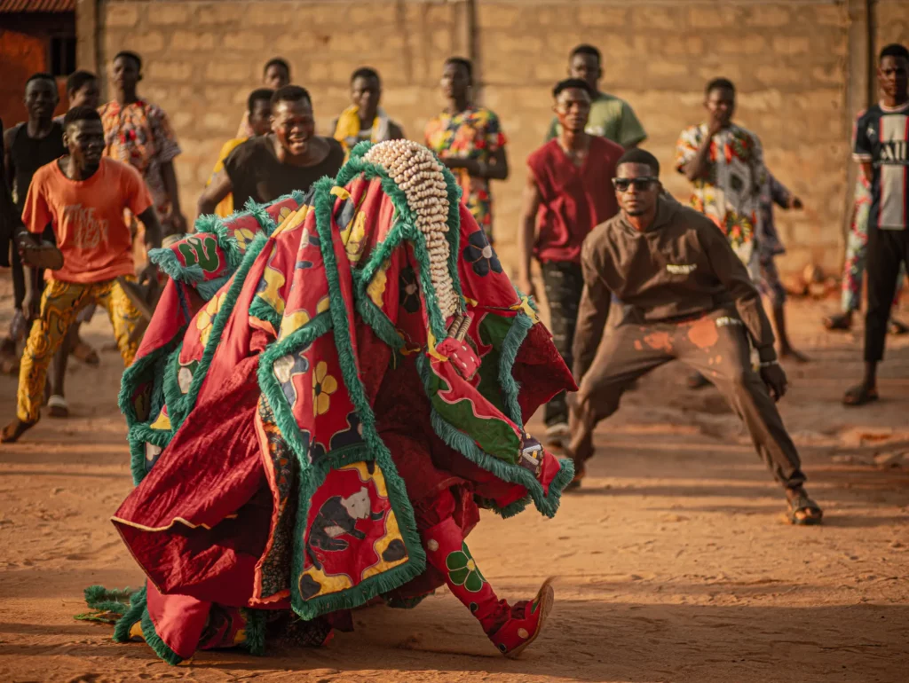 Divinité Egungun (Kuvito) circulant dans la foule